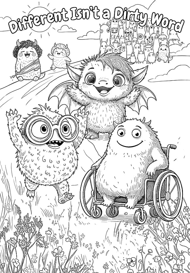 Coloring sheet: The book's title page, ready for your colors.